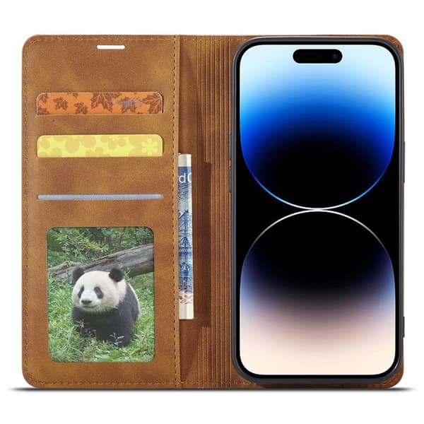 FORWENW iPhone 14 Pro Max Plånboksfodral Konstläder - Brun