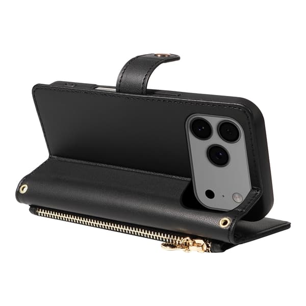 iPhone 17 Pro Max Plånboksfodral Rhombus Läder - Svart Svart