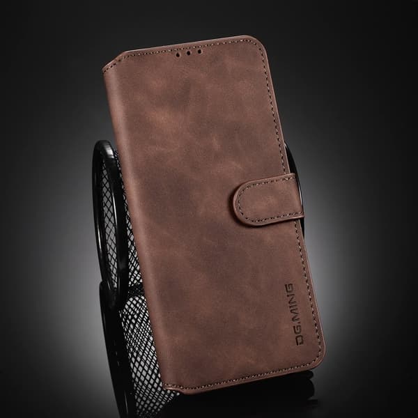 DG.MING Retro Konstläderplånboksfodral för Samsung Galaxy S21 Ultra - Brun