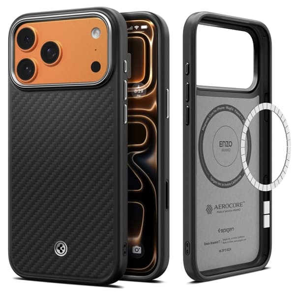 Spigen Mobilskal till iPhone 17 Pro/18 Pro Magsafe Enzo Aramid - Svart/Silver Svart