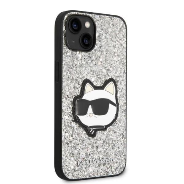 Karl Lagerfeld iPhone 14 Skal Glitter Choupette Patch - Silver