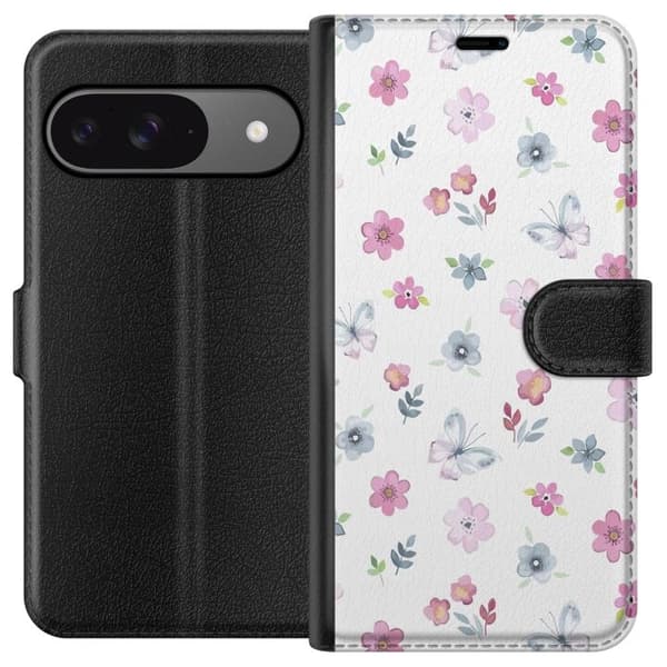 Plånboksfodral till Google Pixel 9 Pro med Blommor och fjärillar