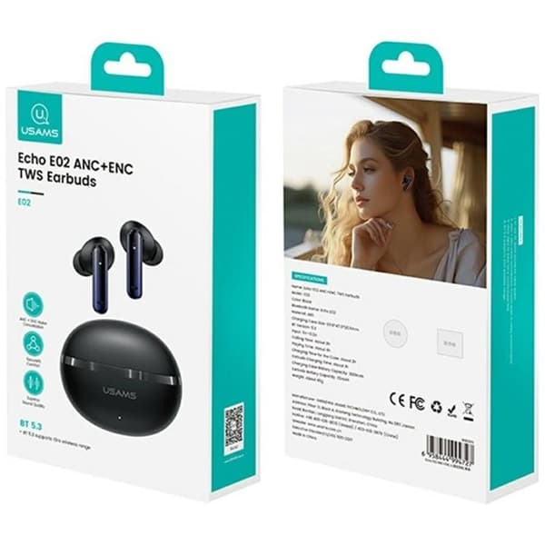 USAMS TWS In-Ear Hörlurar Bluetooth ANC ENC Echo E02 - Svart Svart