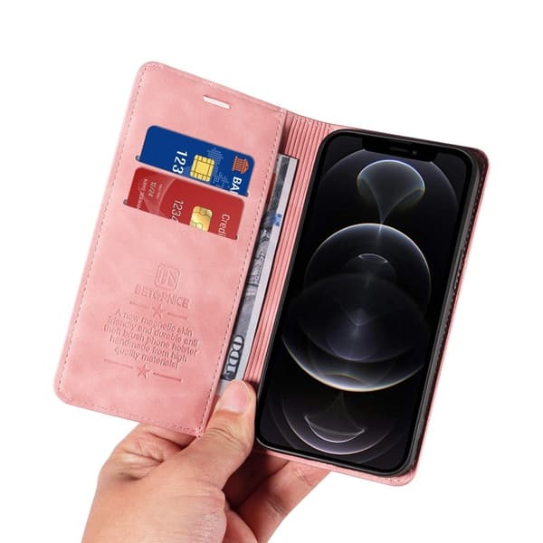 BETOPNICE 003 iPhone 12 Pro Max Plånboksfodral Konstläder - Rosa