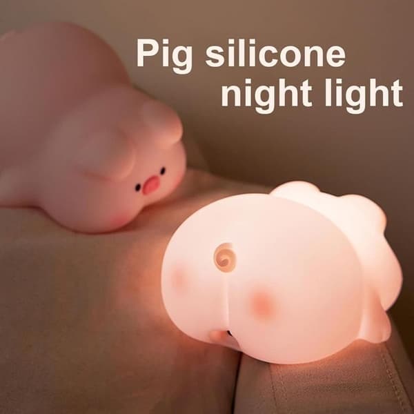 LED Nattlampa Tryck Pig Art Deco - Rosa Rosa