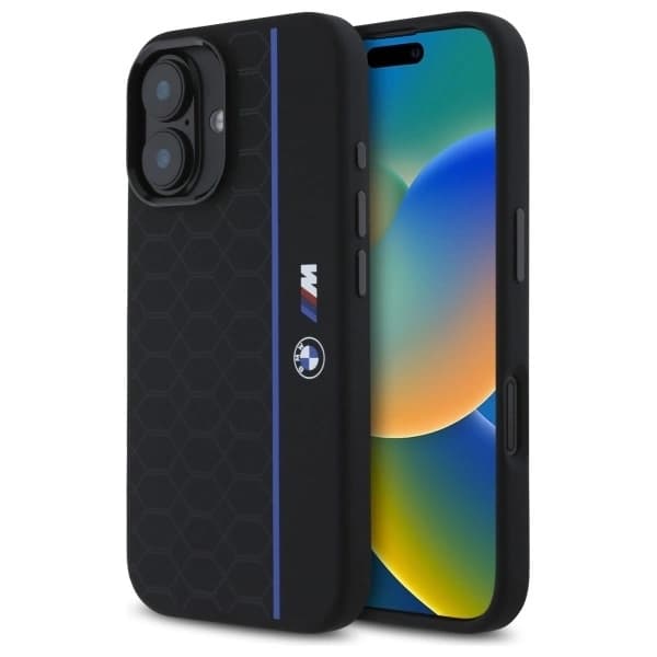 BMW Mobilskal till iPhone 16 MagSafe Silikon Hexagon Blå Line Black