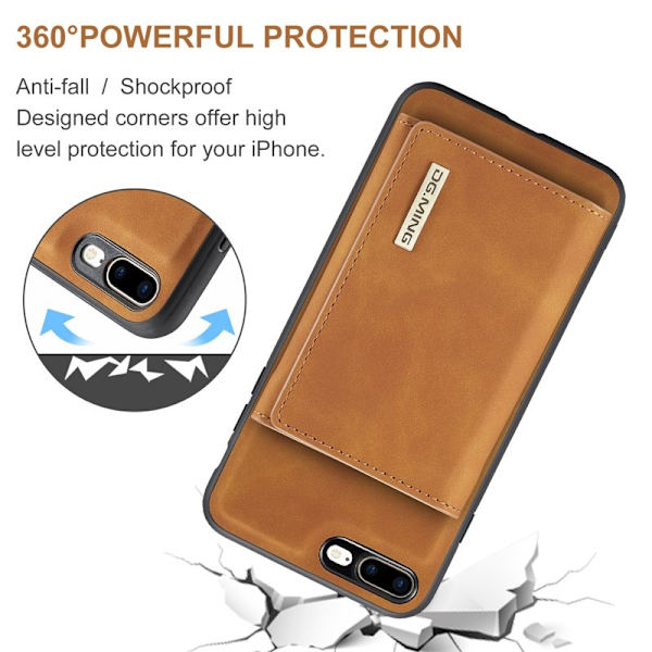DG.MING M1 Kickstand Plånboksfodral Konstläder för iPhone 7/8 Plus - Brun