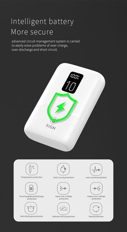 SiGN Mini Q.C Powerbank med Display 10.000mAh - Vit Vit