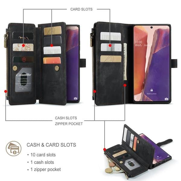 CASEME Konstläder Plånboksfodral för Samsung Galaxy Note20 - Svart