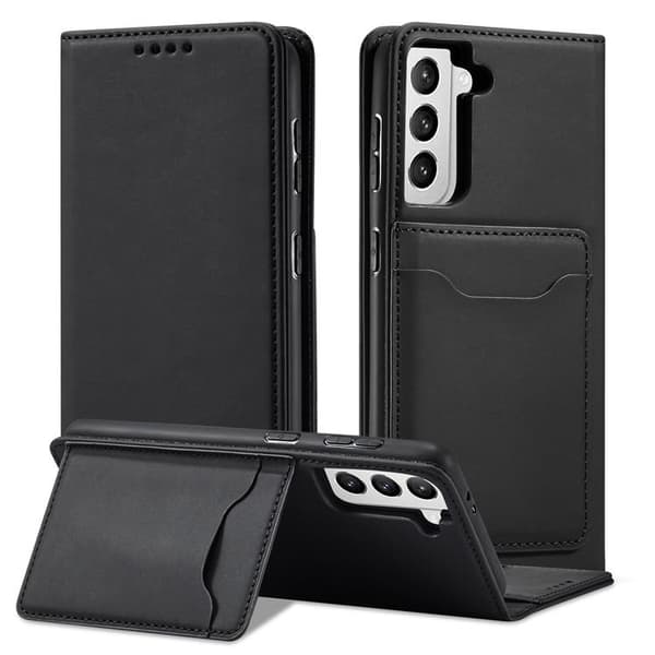 Galaxy S22 Plus Lompakkokotelo Magneettiteline - Musta Black
