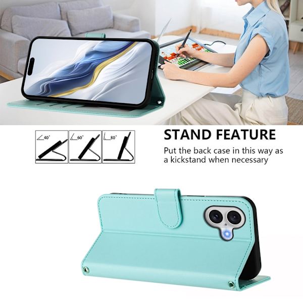iPhone 17 Plånboksfodral Läder med Handledsrem - Mintgrön Grön