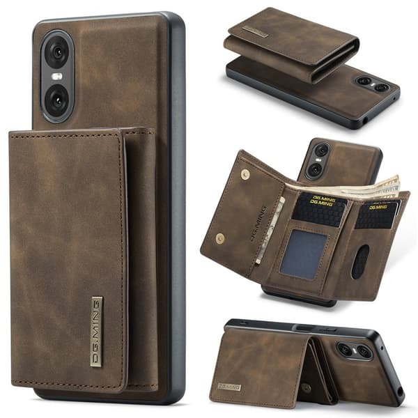 DG.MING Sony Xperia 10 VI Kickstand Konstläder Plånboksfodral Brun