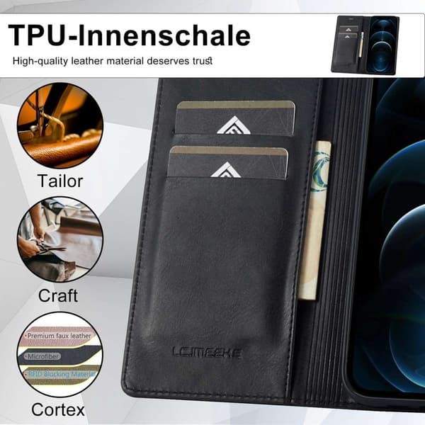 LC.IMEEKE iPhone 12 / 12 Pro Plånboksfodral Konstläder - Svart