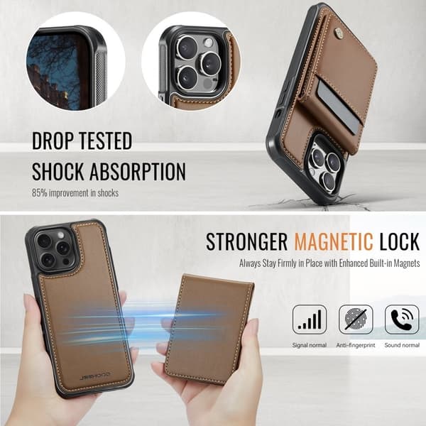 JEEHOOD J06 Mobilskal till iPhone 14 Pro Max MagSafe RFID Skydd Brun