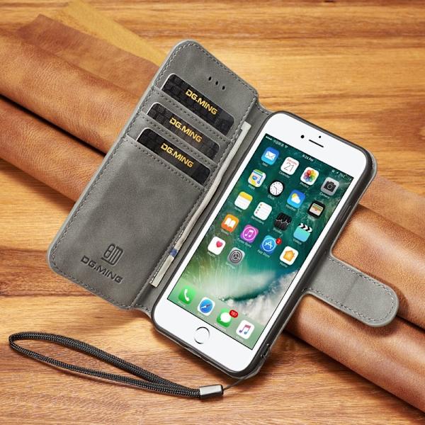 DG.MING Retro Konstläder Plånboksfodral för iPhone 7/8/SE 2022 - Grå