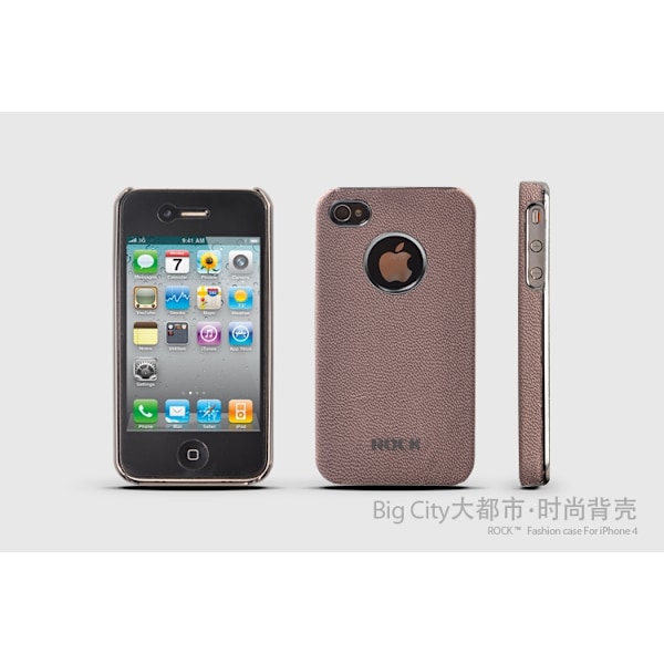 Rock Big City läder Baksideskal till Apple iPhone 4 /4S + Skärmskydd (Khaki/Brun Brun