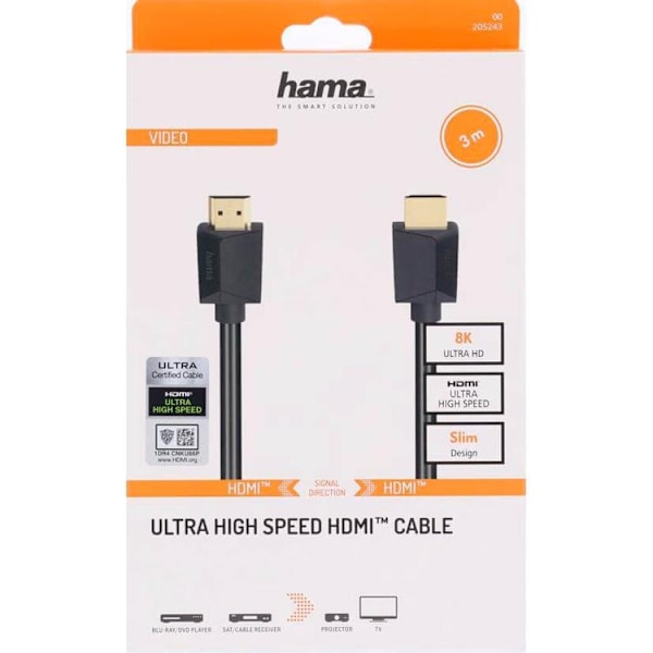 Hama HDMI Kabel High Speed 8K 48 Gbit/s 3m - Svart Svart