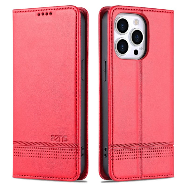 AZNS iPhone 16 Pro Max Plånboksfodral Folio Konstläder - Röd