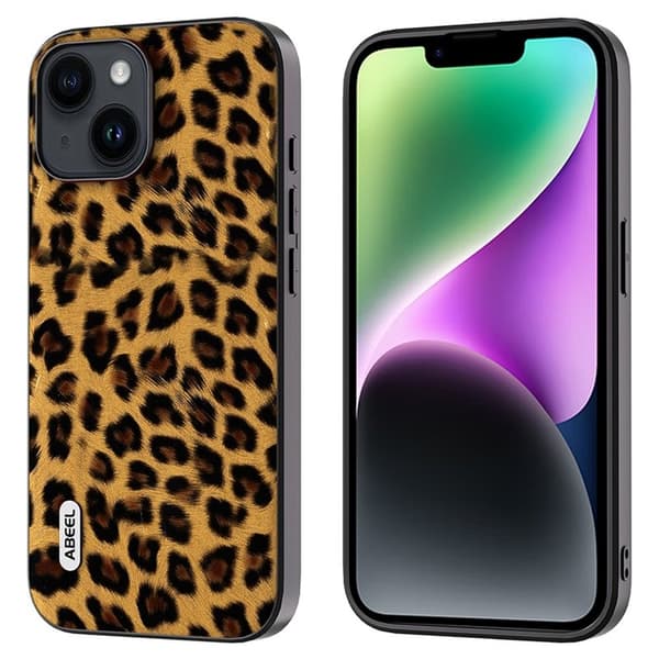 ABEEL Mobilskal till iPhone 14 Plus PU Läder Leopardmönster Guld