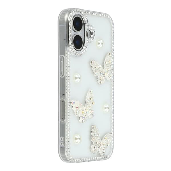 Mobilskal till iPhone 17 Rhinestone Edge Pearl Butterfly Transparent