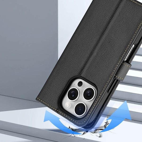 Dux Ducis iPhone 16 Pro Max Pung Taske Lawa Læder - Sort