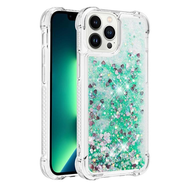 iPhone 14 Pro Skal Liquid Floating Glitter - Grön