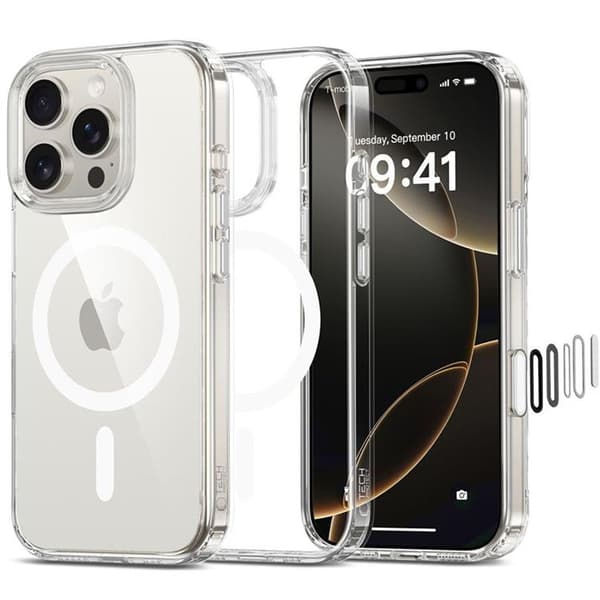 Tech-Protect telefontaske til iPhone 16 Pro Magsafe Flexair Hybrid CC Transparent