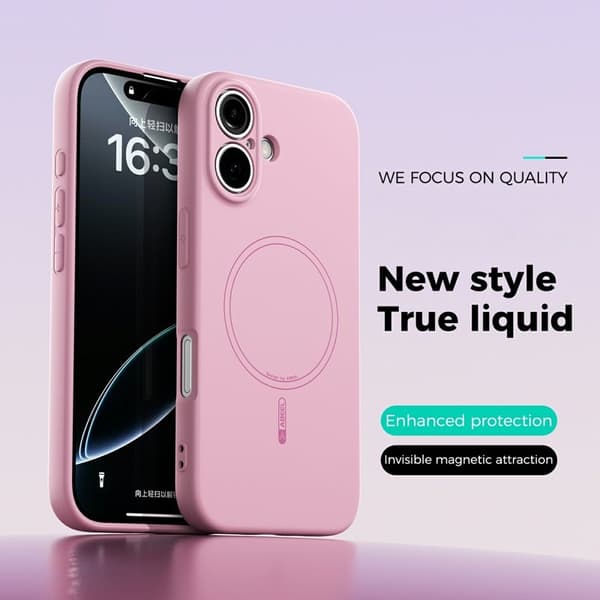 ABEEL Mobilskal till iPhone 16 MagSafe Kompatibel Liquid Silicone Rosa