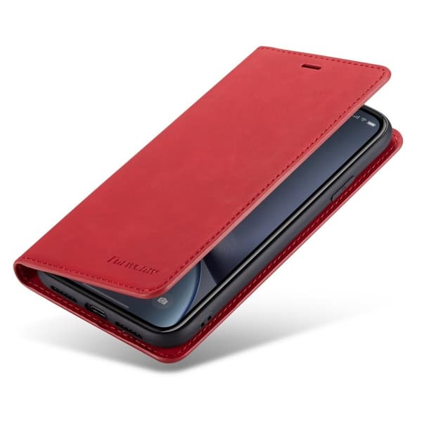 FORWENW iPhone XR Plånboksfodral i Silkeslen Konstläder - Röd