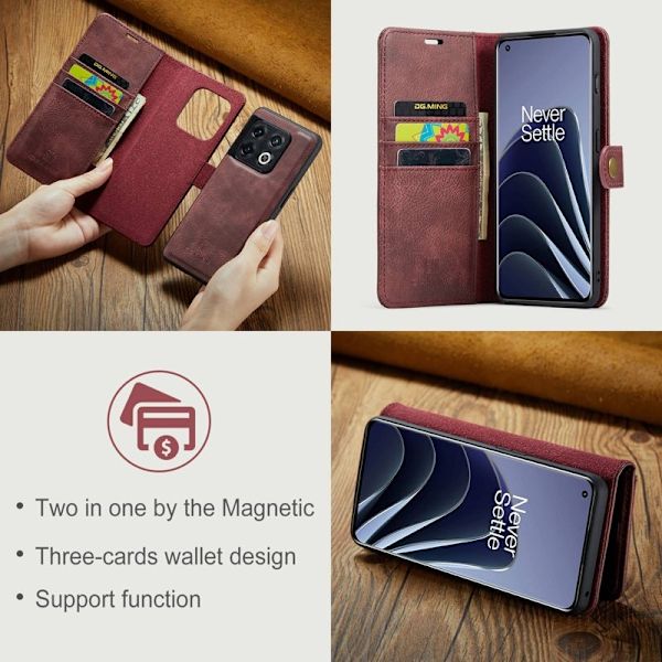 DG.MING OnePlus 10 Pro 5G Plånboksfodral Äkta Läder, Stötsäker, Röd