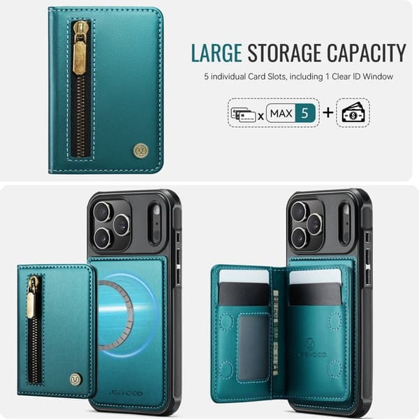 JEEHOOD J12 Plånboksfodral för iPhone 17 Pro Konstläder Blå