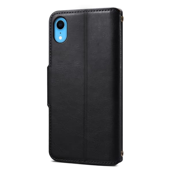 DENIOR iPhone XR Plånboksfodral Konstläder Svart med Konstlädertextur
