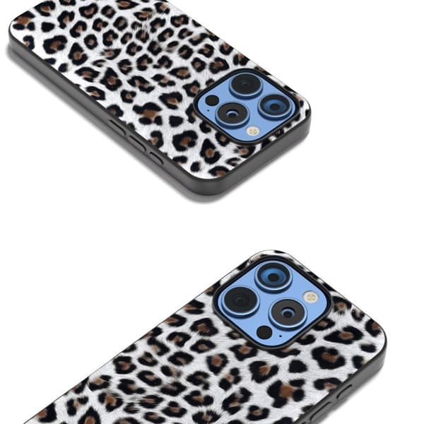 ABEEL Mobilskal till iPhone 16 Pro PU+TPU Leopardmönster Silver