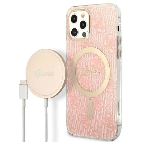 Guess iPhone 12/12 Pro Magsafe Cover 4G Print + Trådløs oplader -