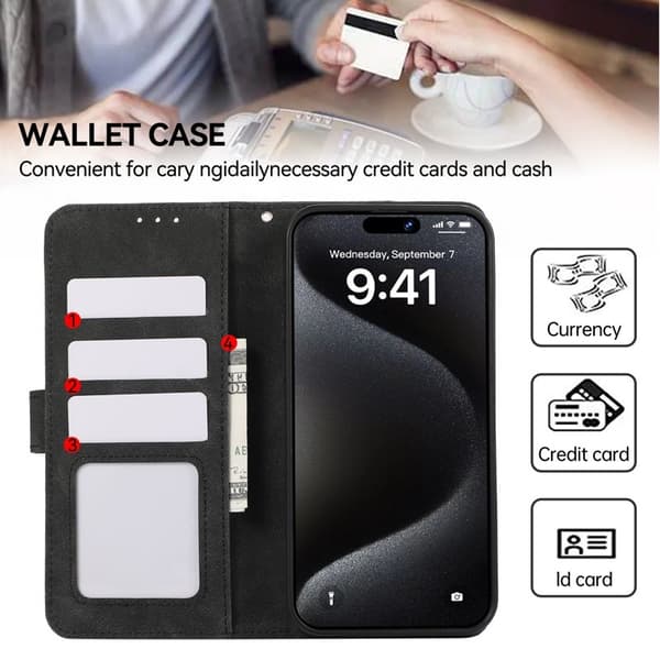 ABEEL iPhone 16 Pro Plånboksfodral RFID-Skydd Konstläder Flip Svart
