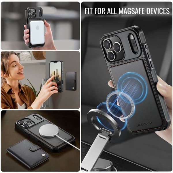JEEHOOD J09 Mobilskal till iPhone 17 Pro RFID Låsfunktion Läder Svart