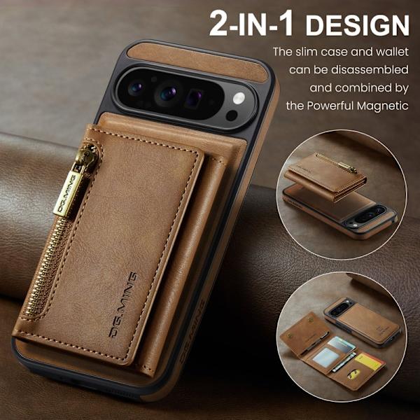 DG.MING M5 Series Google Pixel 9 Pro XL Plånboksfodral Konstläder Brun