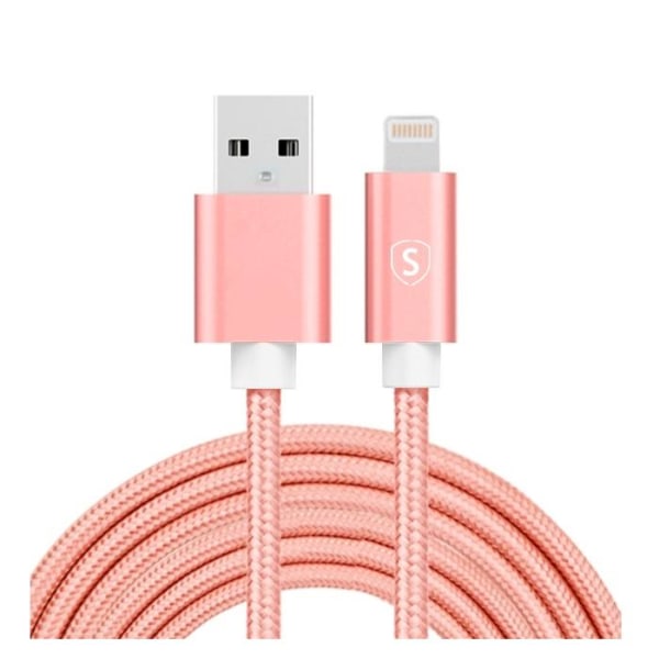 SiGN USB til Lightning Kabel, 2.1A, 3m, Nylon - Rosa