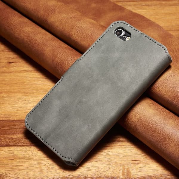 DG.MING Retro Konstläder Plånboksfodral för iPhone 7/8/SE 2022 - Grå