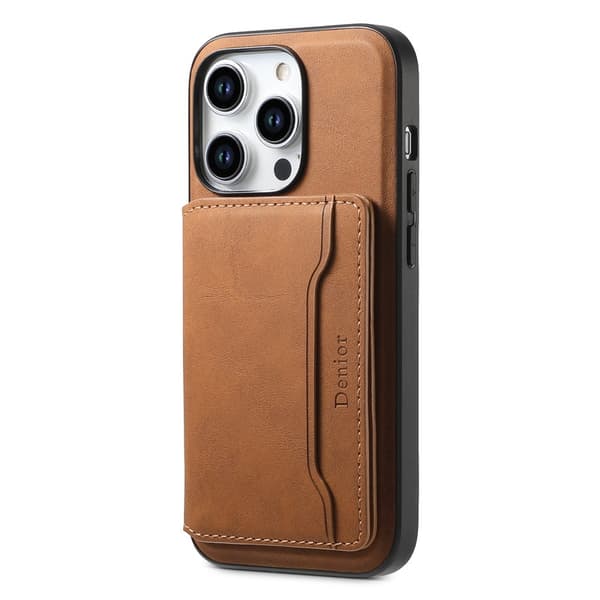 DENIOR D13 Mobilskal till iPhone 15 Pro Läder+TPU+PC Brun