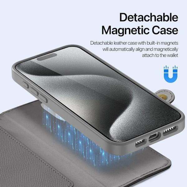 DUX DUCIS Lawa iPhone 15 Pro Max Plånboksfodral Äkta läder - Grå