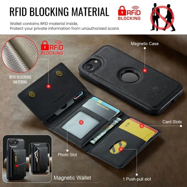 DG.MING M5 Series Mobilskal till iPhone 16e Magnetiskt Konstläder Svart
