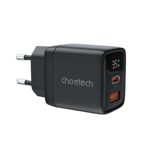 Choetech USB-C USB-A seinälaturi PD 35W GaN - musta
