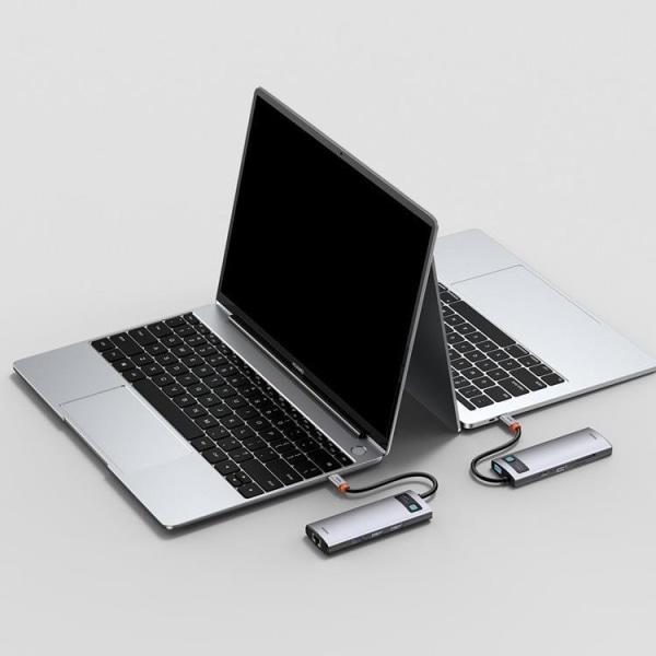 Baseus Metal 8in1 Multifunktionel HUB USB-C 100 W - Grå
