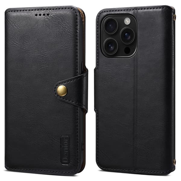 DENIOR iPhone 16 Pro Plånboksfodral Konstläder Svart