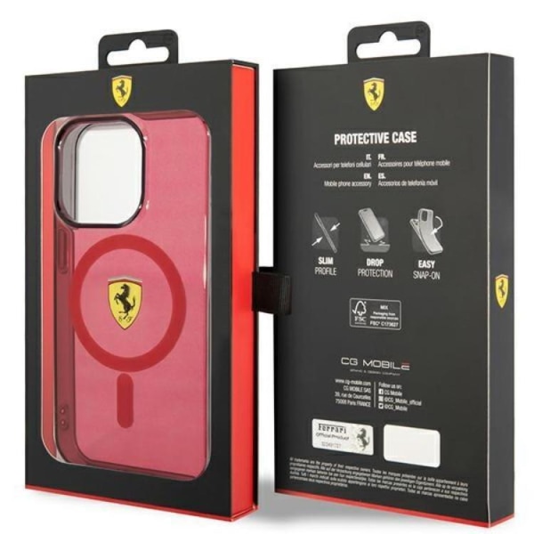 Ferrari iPhone 14 Pro Max Mobiltaske Magsafe Translucent - Rød