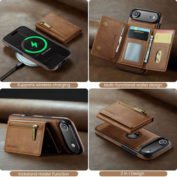 DG.MING M5 Series iPhone Air Plånboksfodral Konstläder Magnetiskt Brun