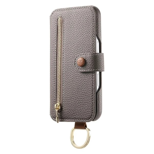 iPhone 17 Pro Konstläder Plånboksfodral RFID-Skydd Zipper - Grå Grå