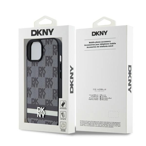 DKNY iPhone 15/14/13 Mobilskal Läder Checkered Mono Pattern Svart