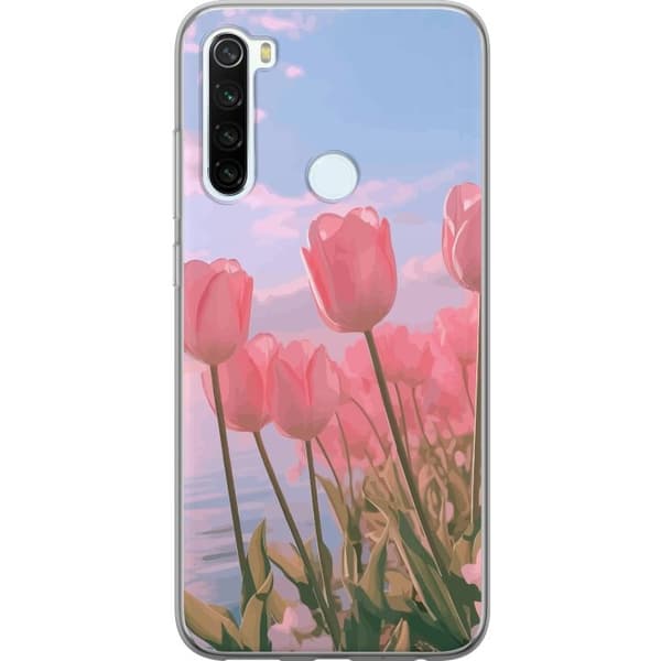 Telefontaske til Xiaomi Redmi Note 8 med lyserøde tulipaner